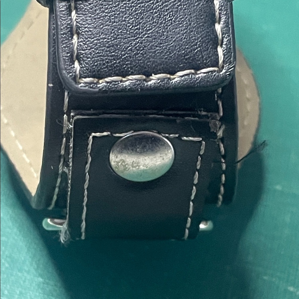 Black Leather Strap Watch with Green Accents - Picture 4 of 7